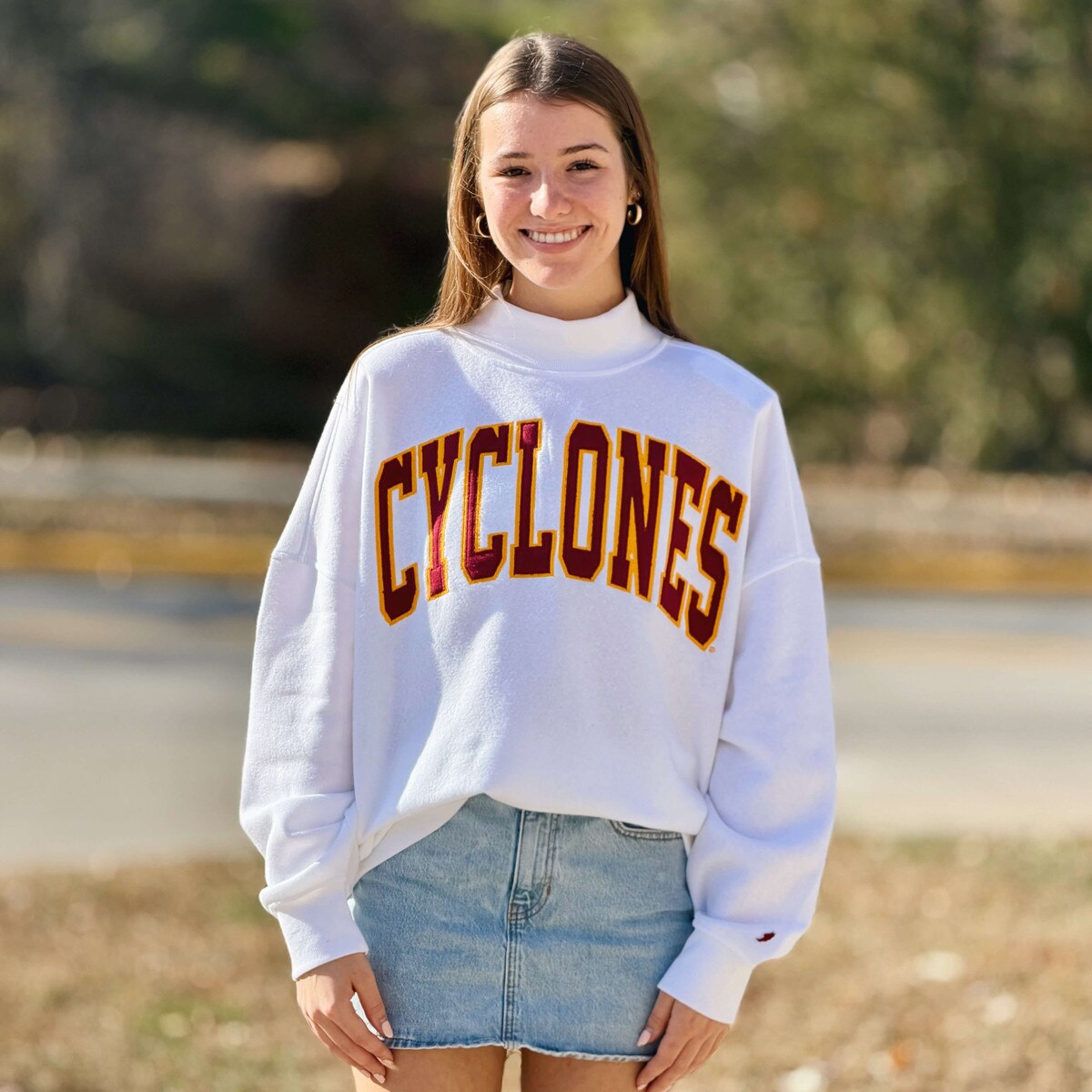 League Women's Cyclones White Mock Neck Crew Sweatshirt